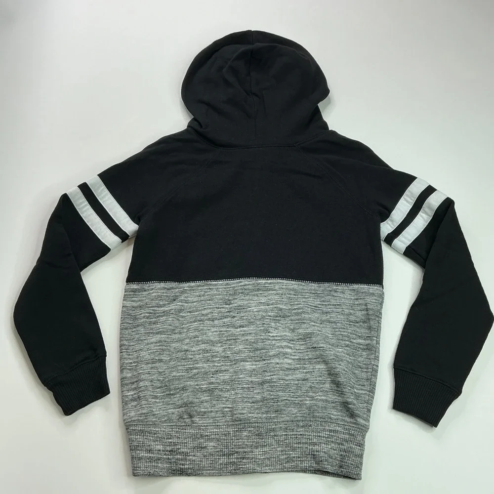 Justice Black Rainbow Logo Zip Up Hoodie Kids Size 6/7 Colorblock Varsity